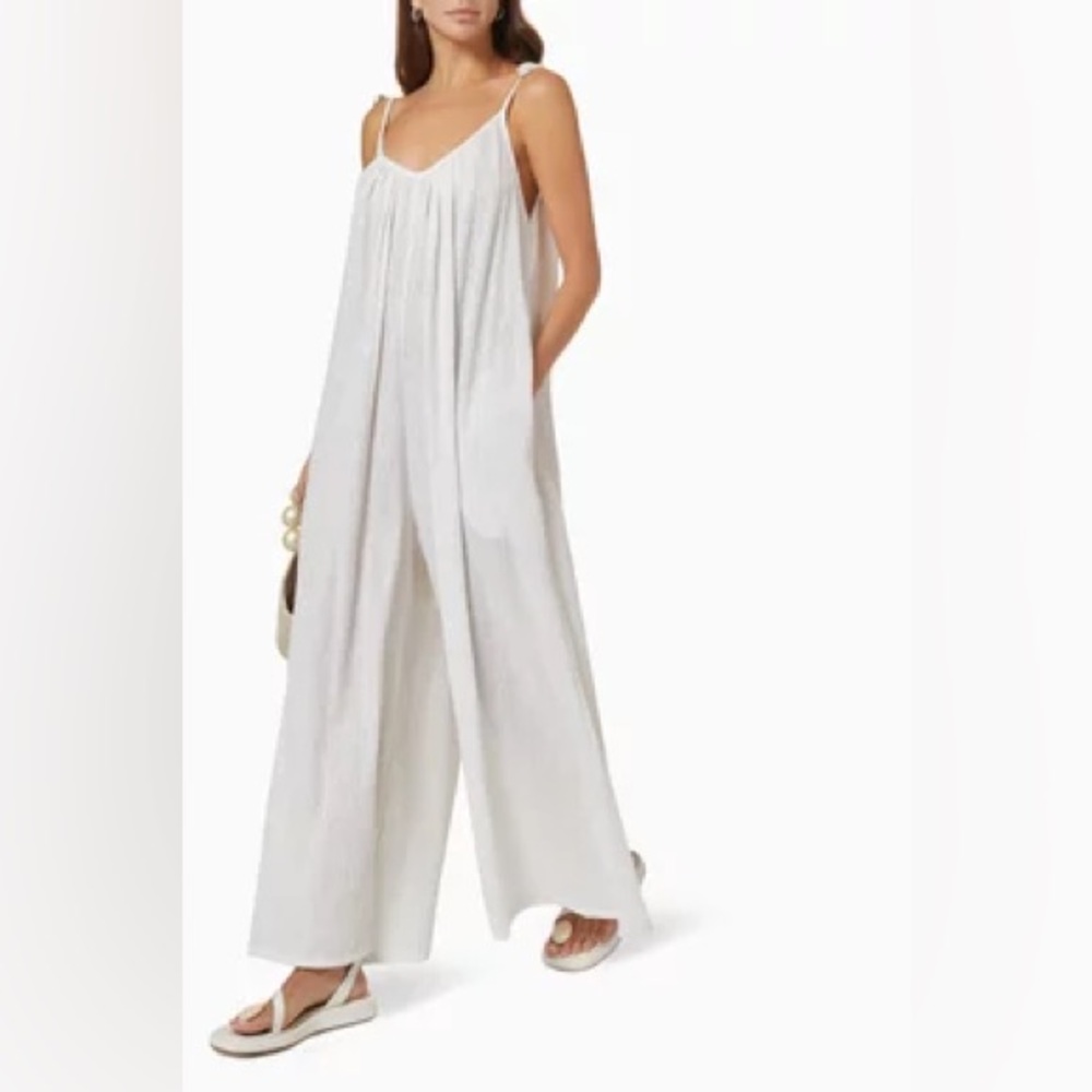 Suzie Kondi lurex gauze cotton BESA TIE jumpsuit Aspro Silver Stripe